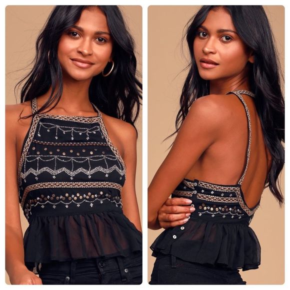 Free People Tops - 🅢🅐🅛🅔 Free People Camille Black Embellished Cami